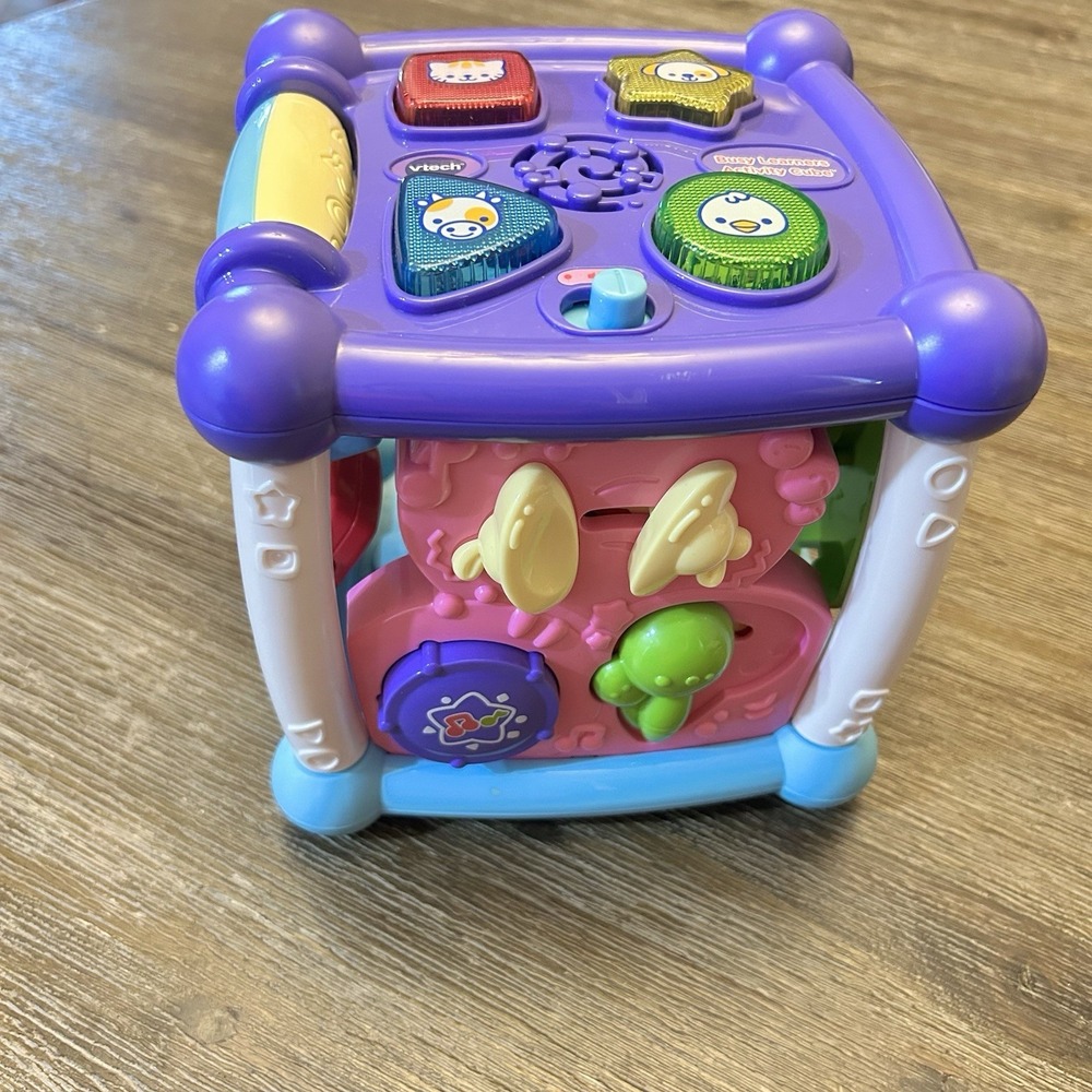 Vtech Busy Learners Activity Cube Educational Light Up Sound Toy Purple Works!